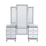 Vanity Desk with Tri Fold Mirror and Faux Crystals,Silver
