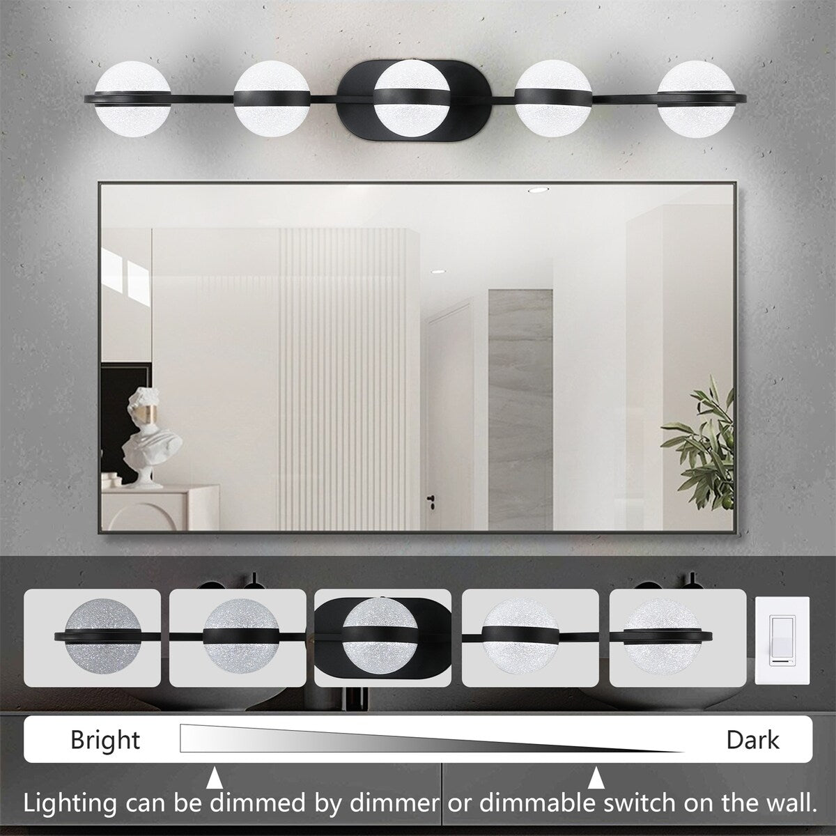 Vanity Lights with 5 LED Bulbs for Bathroom Lighting