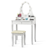 Vanity Makeup Dressing Table Set Lighted Mirror w/ Drawers & LED Bulbs