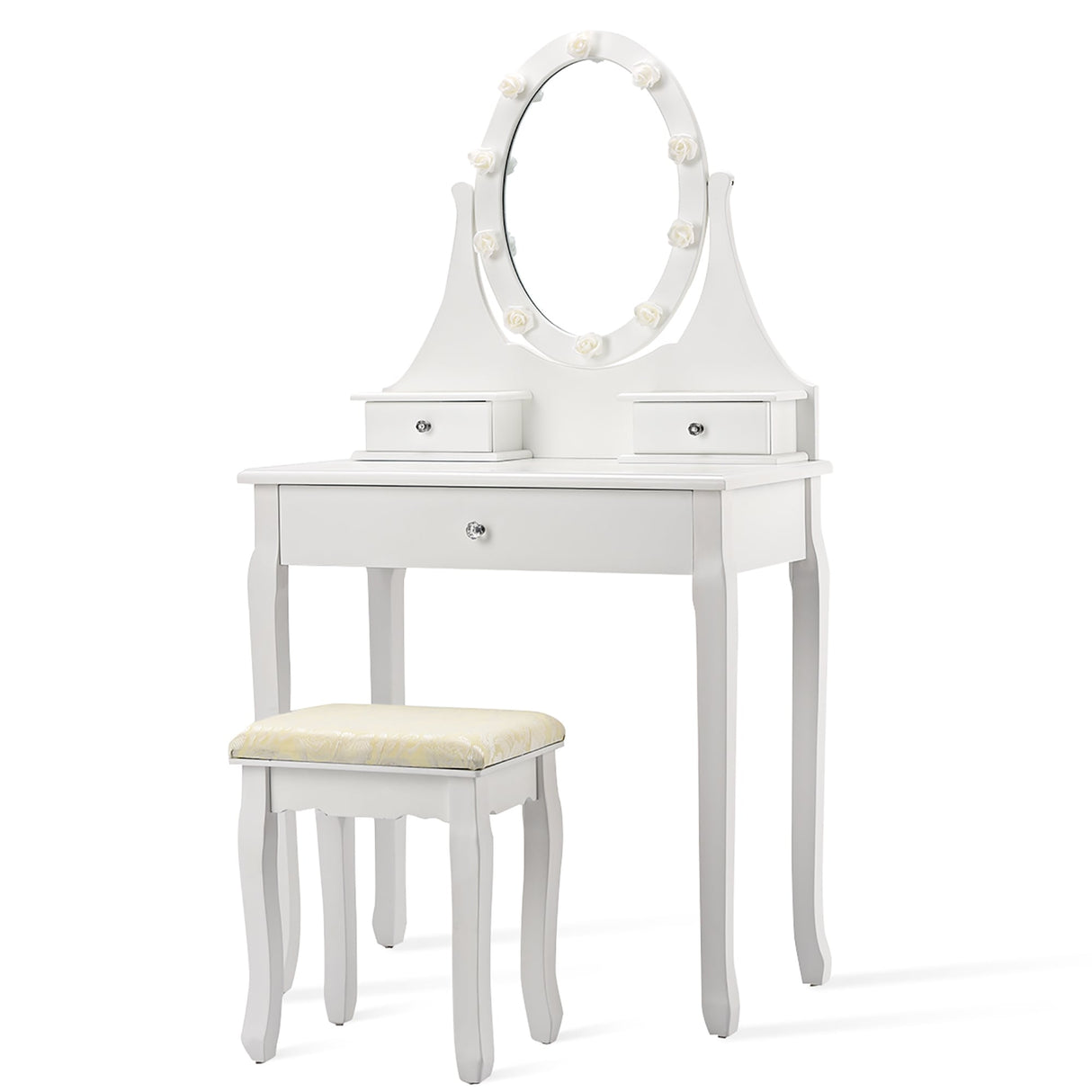 Vanity Makeup Dressing Table Set Lighted Mirror w/ Drawers & LED Bulbs