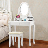 Vanity Makeup Dressing Table Set Lighted Mirror w/ Drawers & LED Bulbs