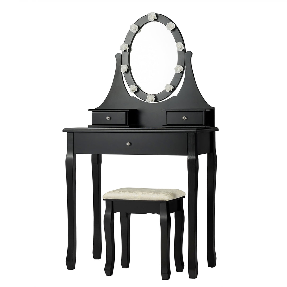 Vanity Makeup Dressing Table Set Lighted Mirror w/ Drawers & LED Bulbs