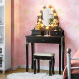 Vanity Makeup Dressing Table Set Lighted Mirror w/ Drawers & LED Bulbs