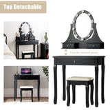 Vanity Makeup Dressing Table Set Lighted Mirror w/ Drawers & LED Bulbs
