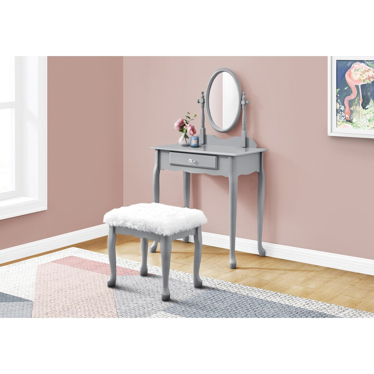 Vanity Set, Set Of 2, Makeup Table, Organizer, Dressing Table, Bedroom, Wood, Laminate, Grey, White, Transitional