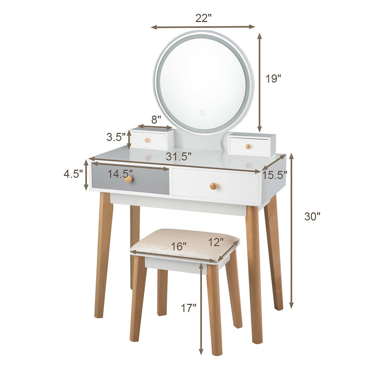 Vanity Set Makeup Dressing Table with 4 Drawers