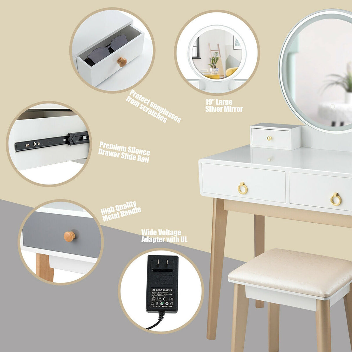 Vanity Set Makeup Dressing Table with 4 Drawers
