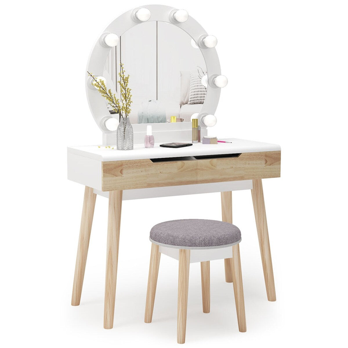 Vanity Set Makeup Vanity Dressing Table with 2 Drawers and Stool