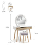Vanity Set Makeup Vanity Dressing Table with 2 Drawers and Stool
