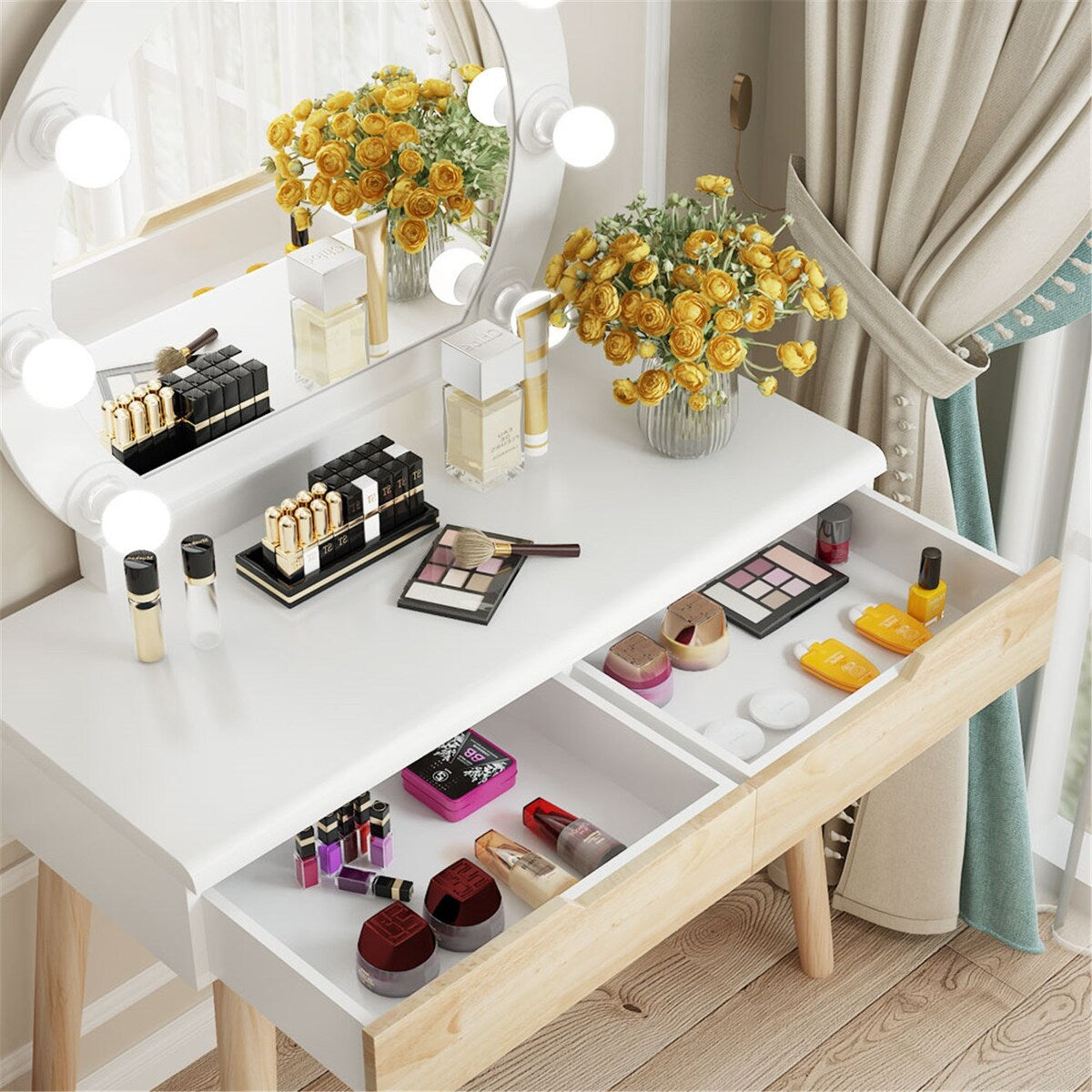 Vanity Set Makeup Vanity Dressing Table with 2 Drawers and Stool