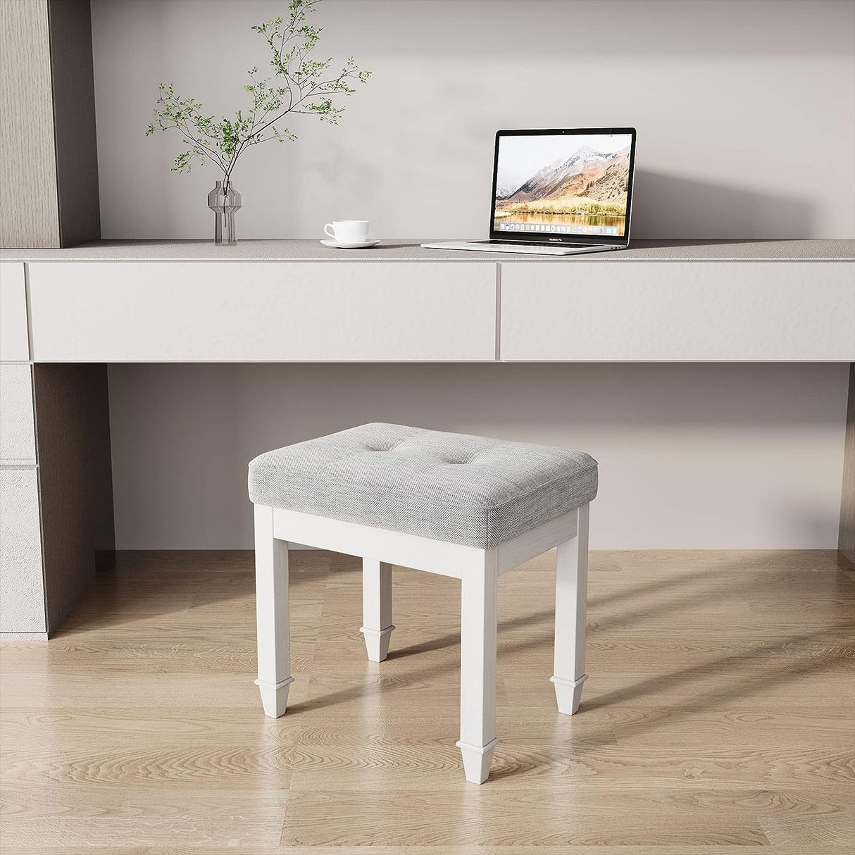 Vanity Stool Bench with Solid Wood Leg