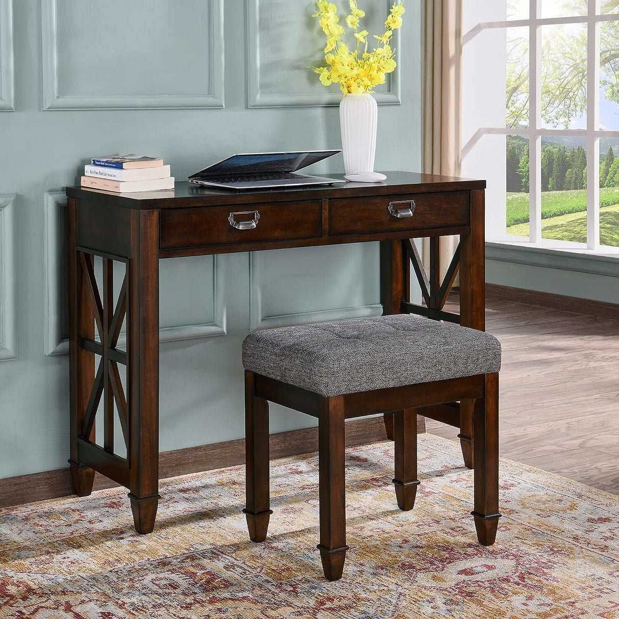 Vanity Stool Bench with Solid Wood Leg
