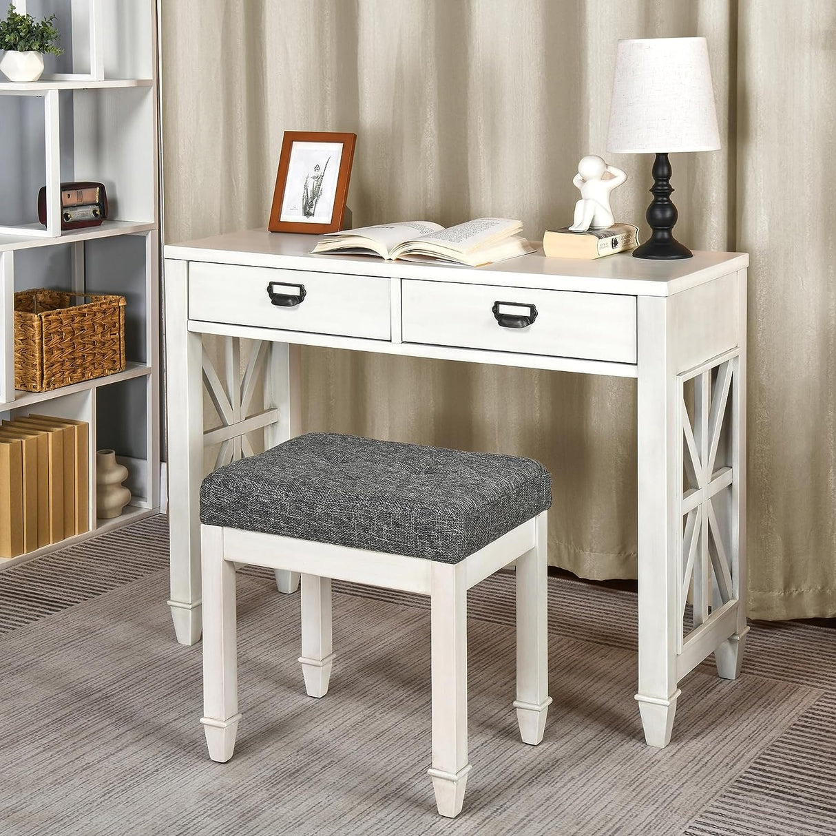 Vanity Stool Bench with Solid Wood Leg