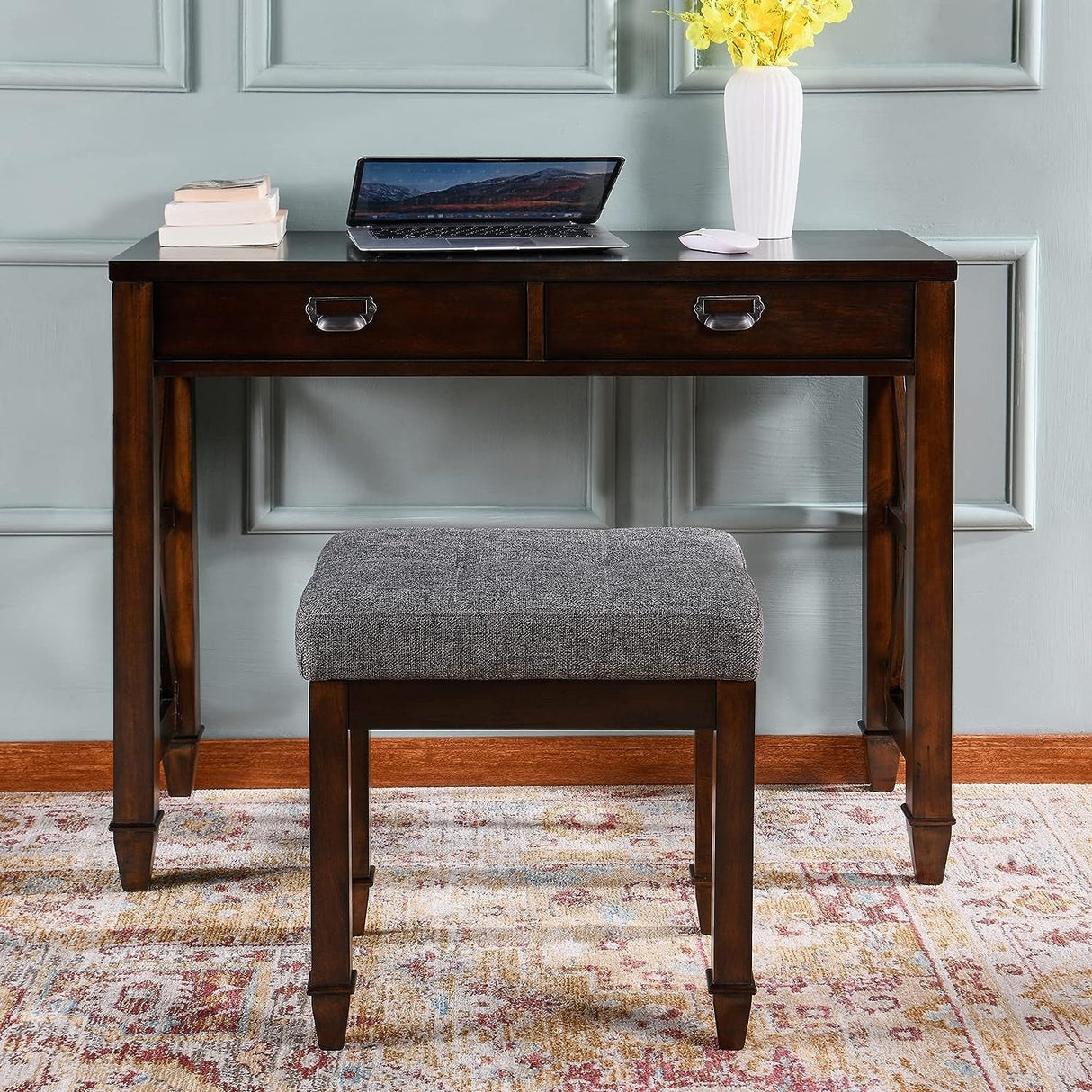 Vanity Stool Bench with Solid Wood Leg