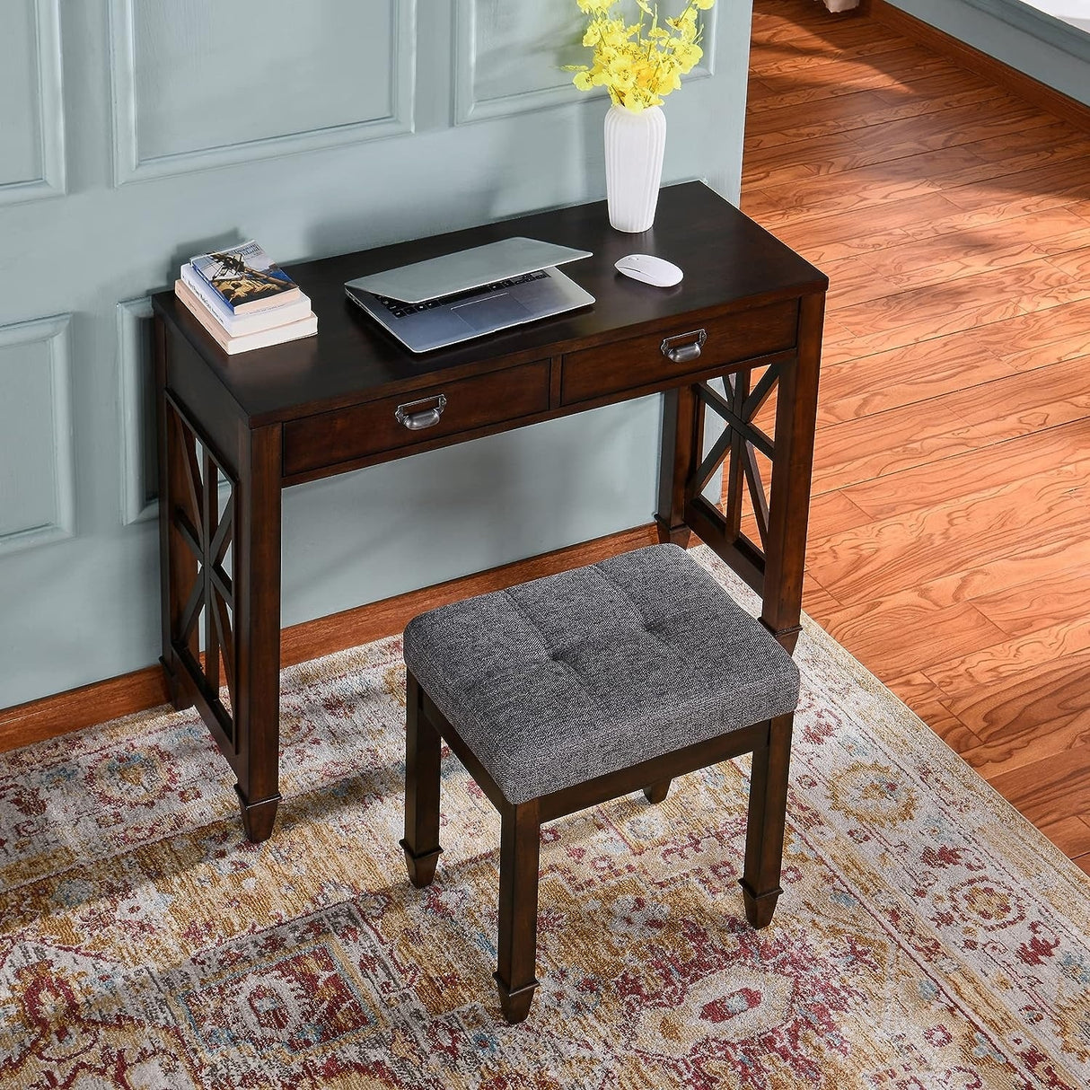 Vanity Stool Bench with Solid Wood Leg