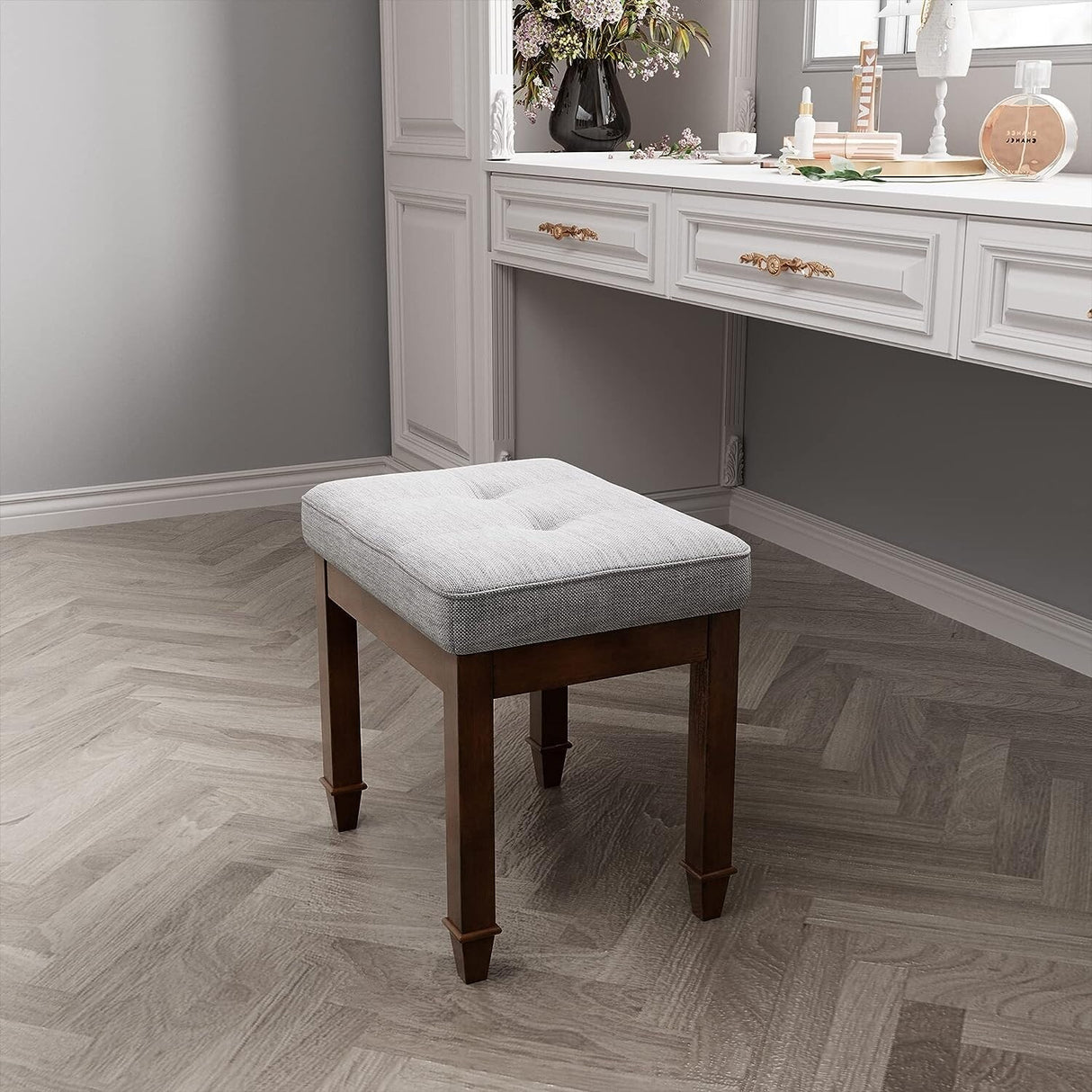 Vanity Stool Bench with Solid Wood Leg