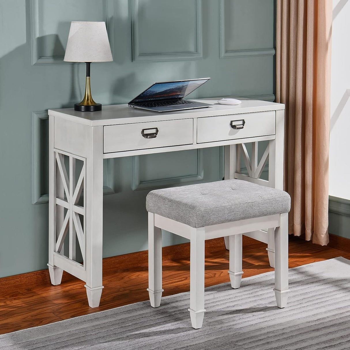 Vanity Stool Bench with Solid Wood Leg