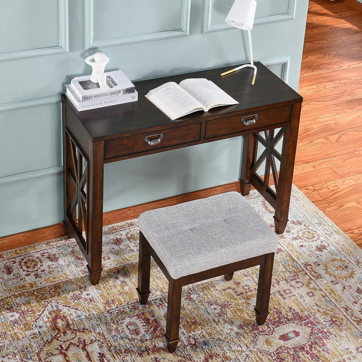 Vanity Stool Bench with Solid Wood Leg
