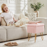 Vanity Stool Chair with Storage,Ottoman Faux Fur Soft Padded Makeup Footstools Seat with 4 Metal Legs Anti-Slip