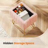 Vanity Stool Chair with Storage,Ottoman Faux Fur Soft Padded Makeup Footstools Seat with 4 Metal Legs Anti-Slip