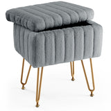 Vanity Stool Chair with Storage,Ottoman Faux Fur Soft Padded Makeup Footstools Seat with 4 Metal Legs Anti-Slip