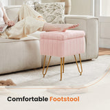 Vanity Stool Chair with Storage,Ottoman Faux Fur Soft Padded Makeup Footstools Seat with 4 Metal Legs Anti-Slip
