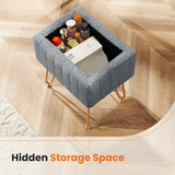 Vanity Stool Chair with Storage,Ottoman Faux Fur Soft Padded Makeup Footstools Seat with 4 Metal Legs Anti-Slip