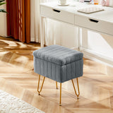 Vanity Stool Chair with Storage,Ottoman Faux Fur Soft Padded Makeup Footstools Seat with 4 Metal Legs Anti-Slip