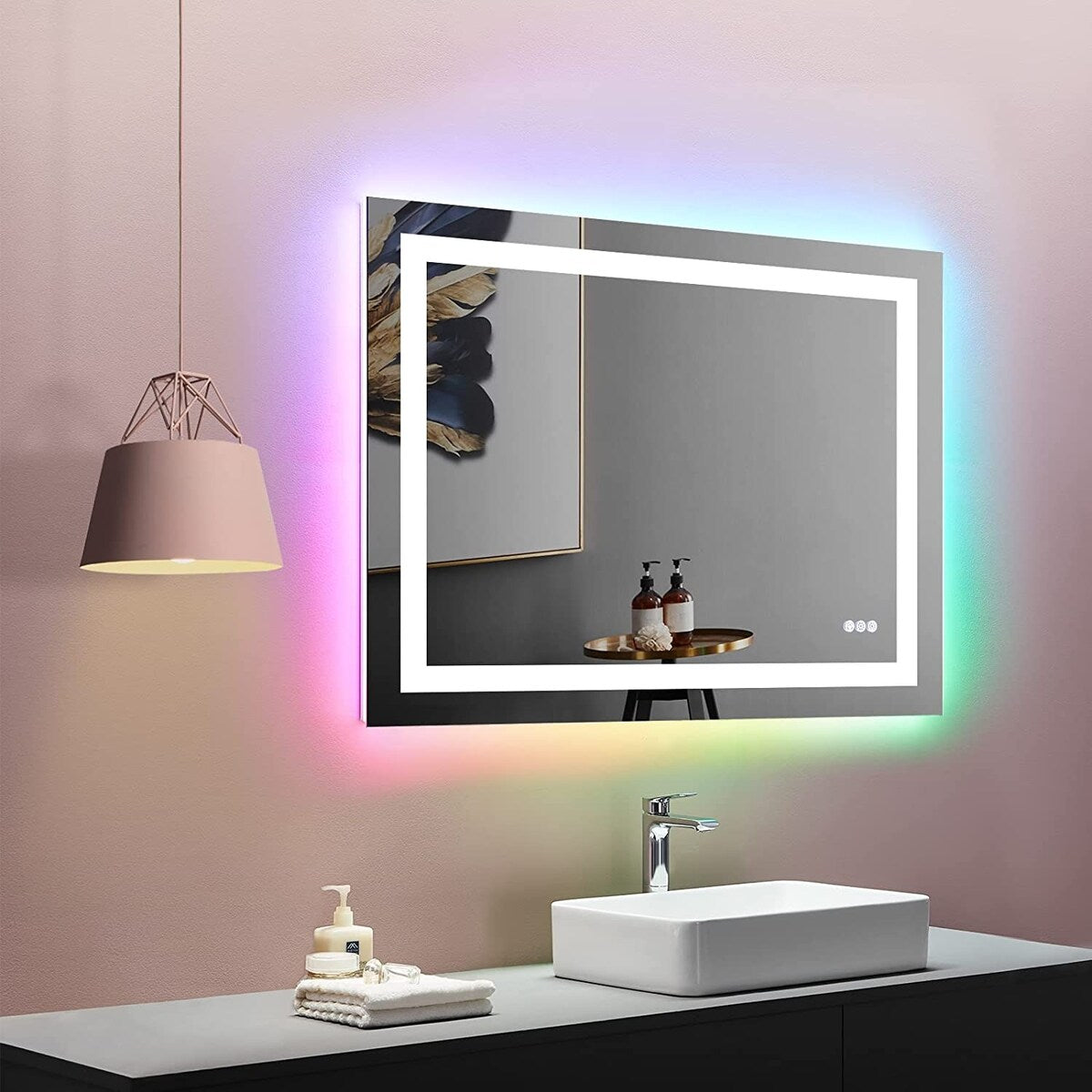 Vanity Trident Rainbow LED Mirror with Touch ON/Off Dimmer & Fog Free Function