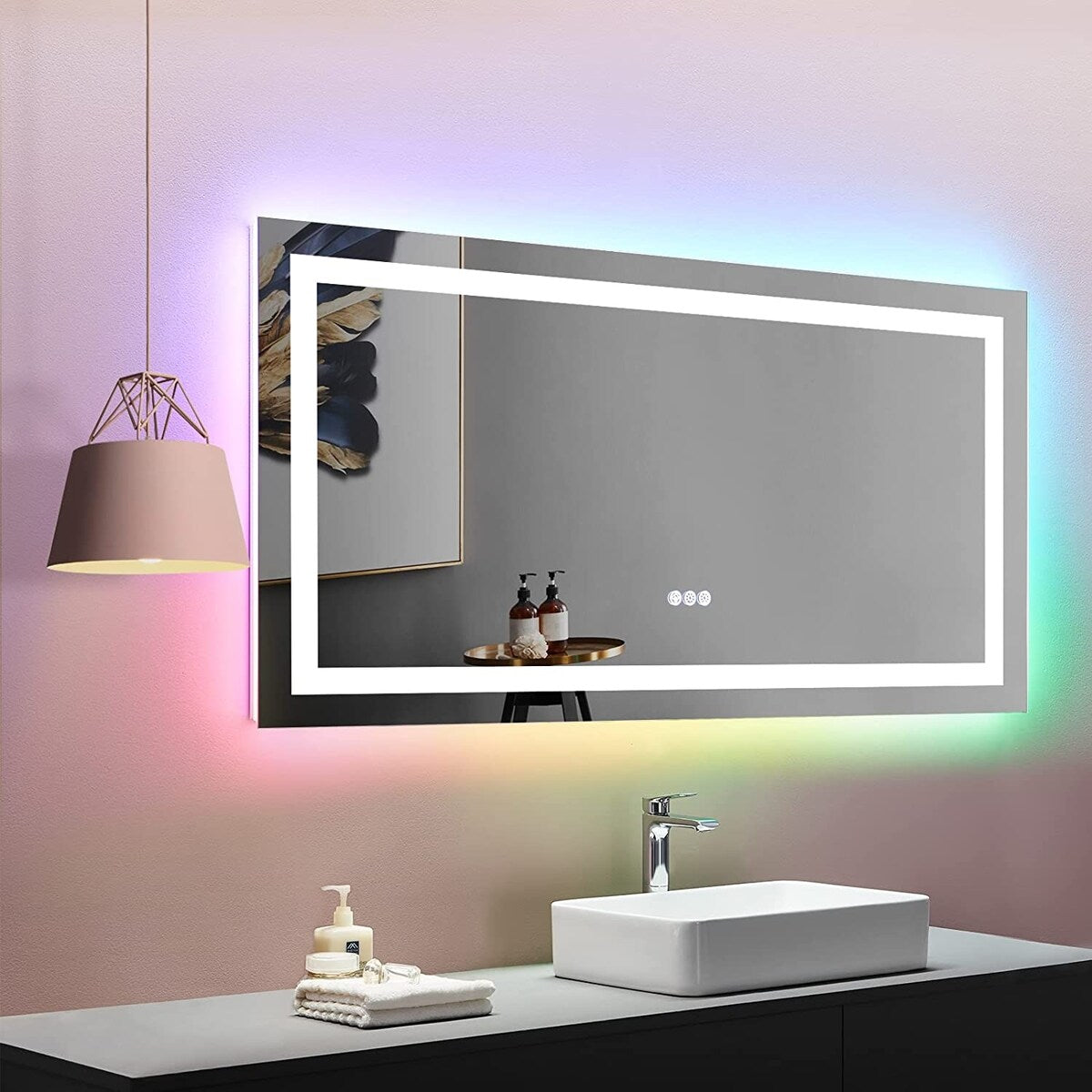 Vanity Trident Rainbow LED Mirror with Touch ON/Off Dimmer & Fog Free Function
