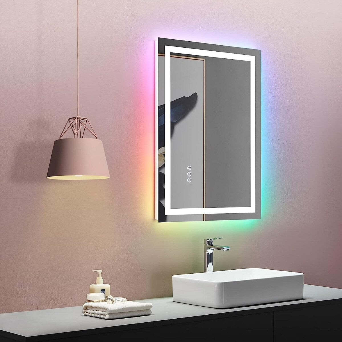 Vanity Trident Rainbow LED Mirror with Touch ON/Off Dimmer & Fog Free Function