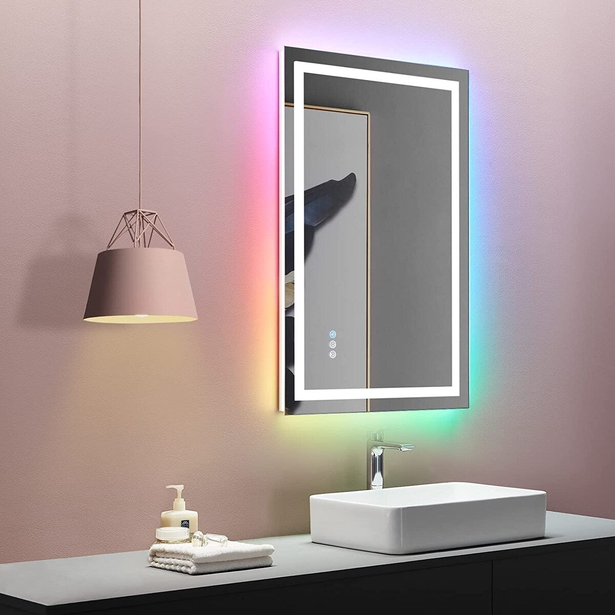 Vanity Trident Rainbow LED Mirror with Touch ON/Off Dimmer & Fog Free Function