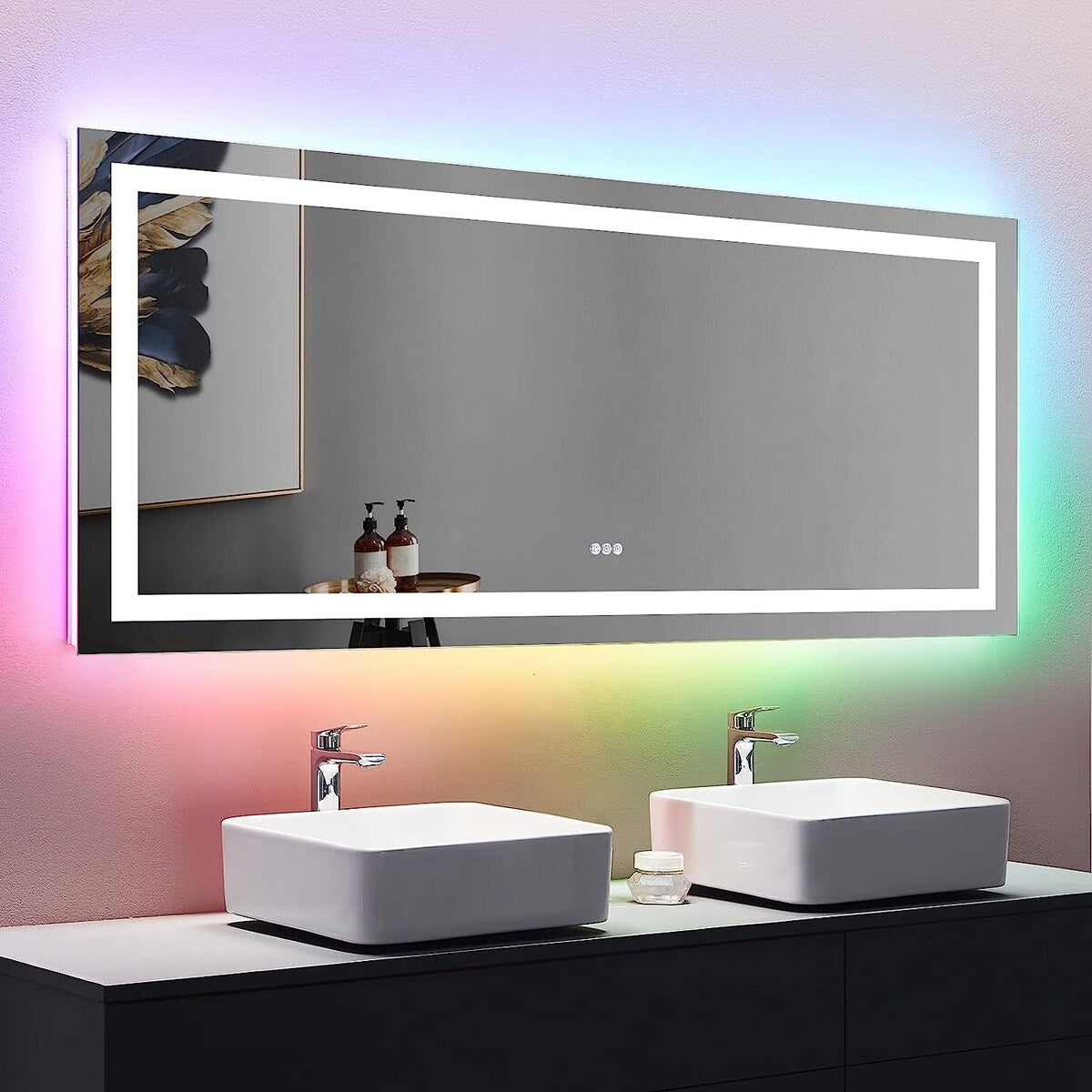 Vanity Trident Rainbow LED Mirror with Touch ON/Off Dimmer & Fog Free Function