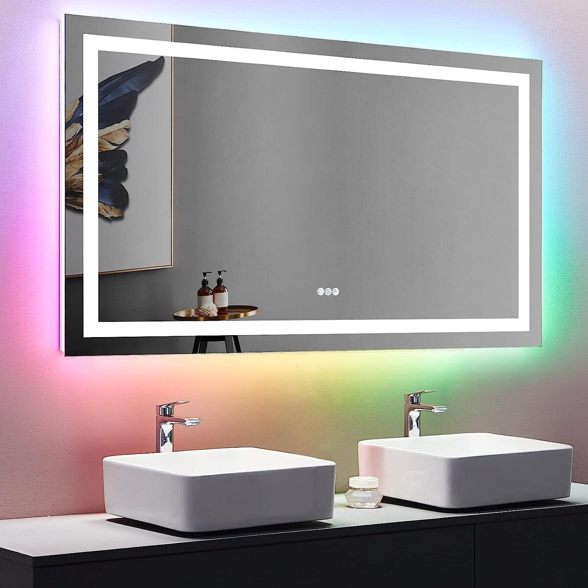Vanity Trident Rainbow LED Mirror with Touch ON/Off Dimmer & Fog Free Function