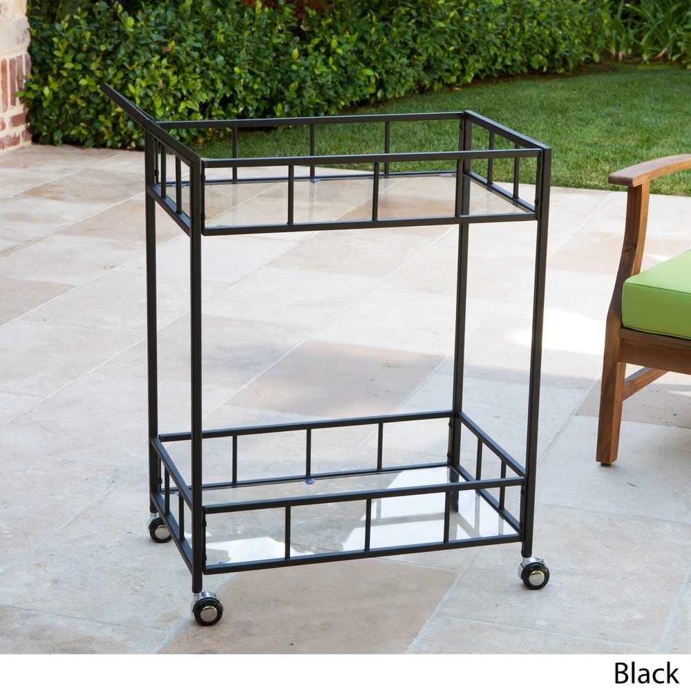 Varadero Outdoor Modern Bar Cart with Tempered Glass by Christopher Knight Home