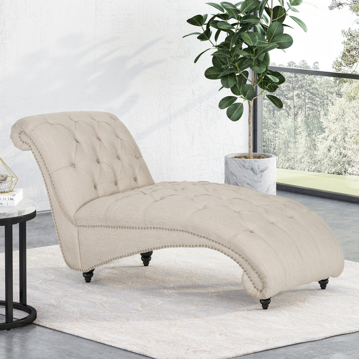 Varnell Contemporary Button Tufted Chaise Lounge by Christopher Knight Home - 64.25" L x 29.00" W x 33.75" H