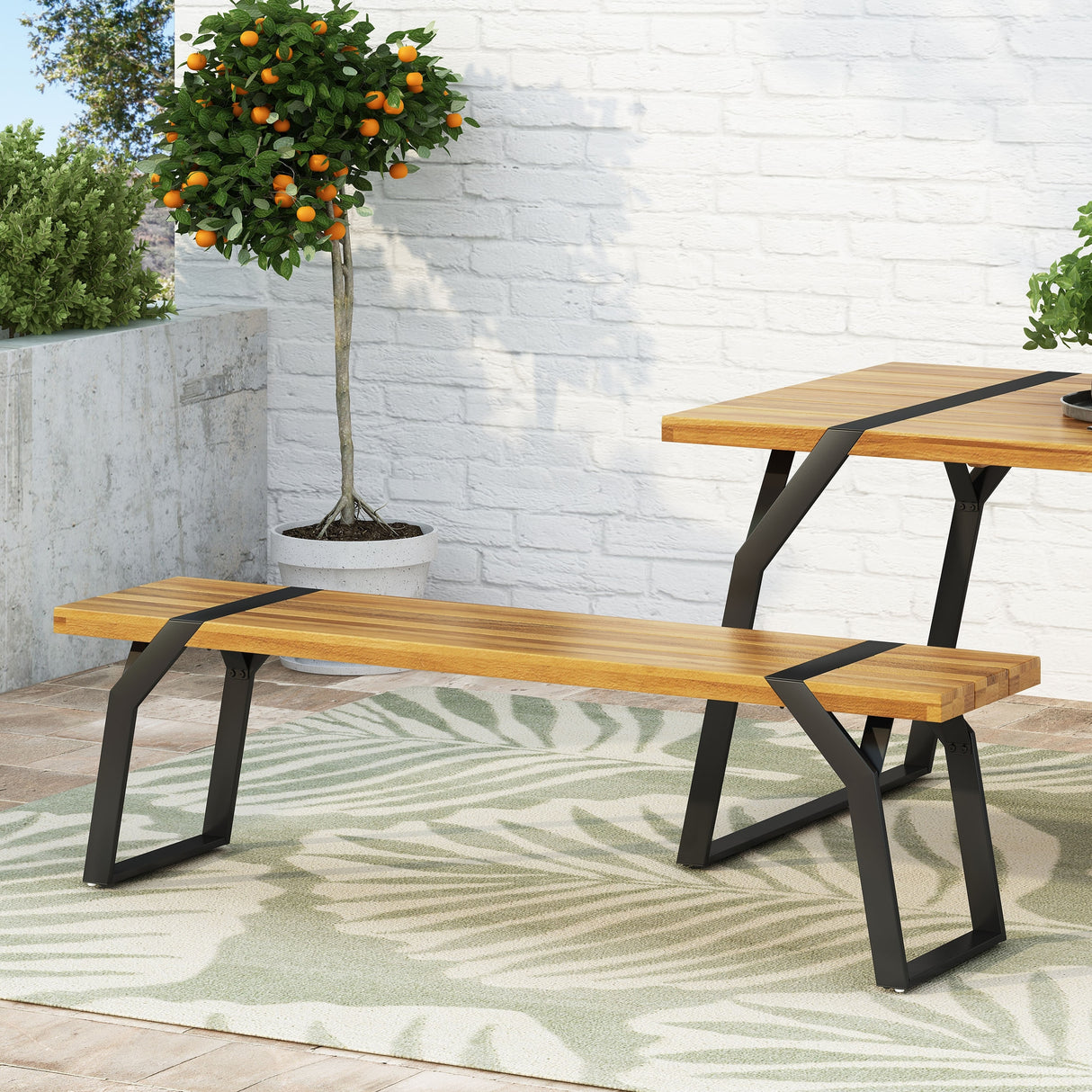 Varva Acacia Wood and Iron Outdoor Dining Bench by Christopher Knight Home