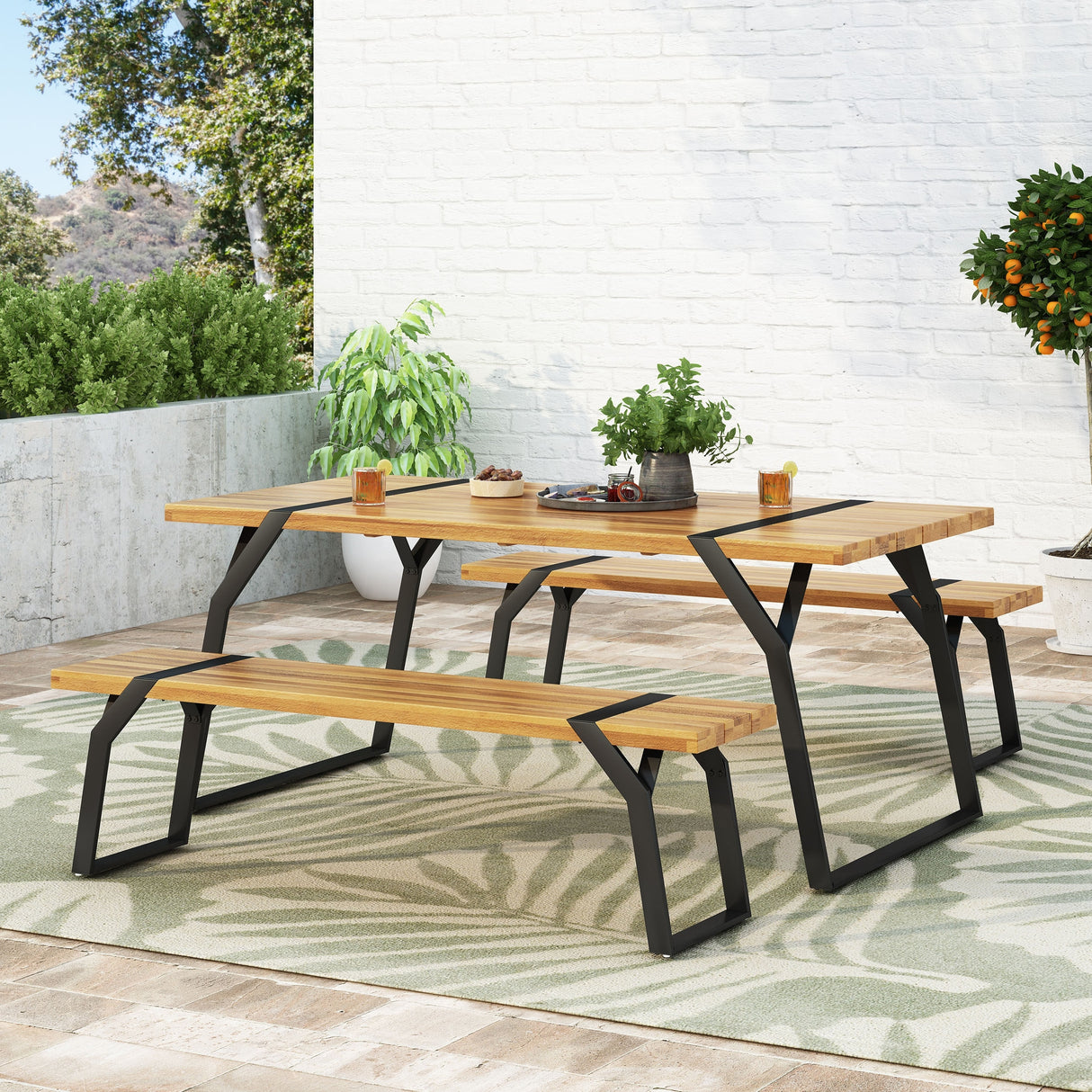 Varva Outdoor Acacia Wood Outdoor 3 Piece Picnic Set by Christopher Knight Home