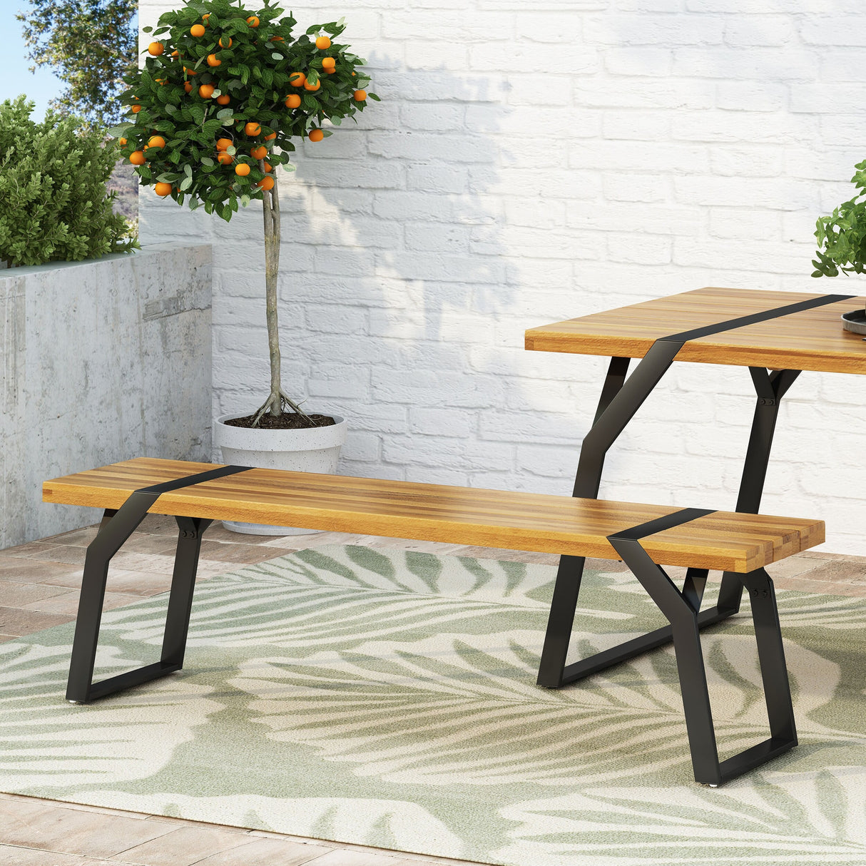 Varva Acacia Wood and Iron Outdoor Dining Bench by Christopher Knight Home