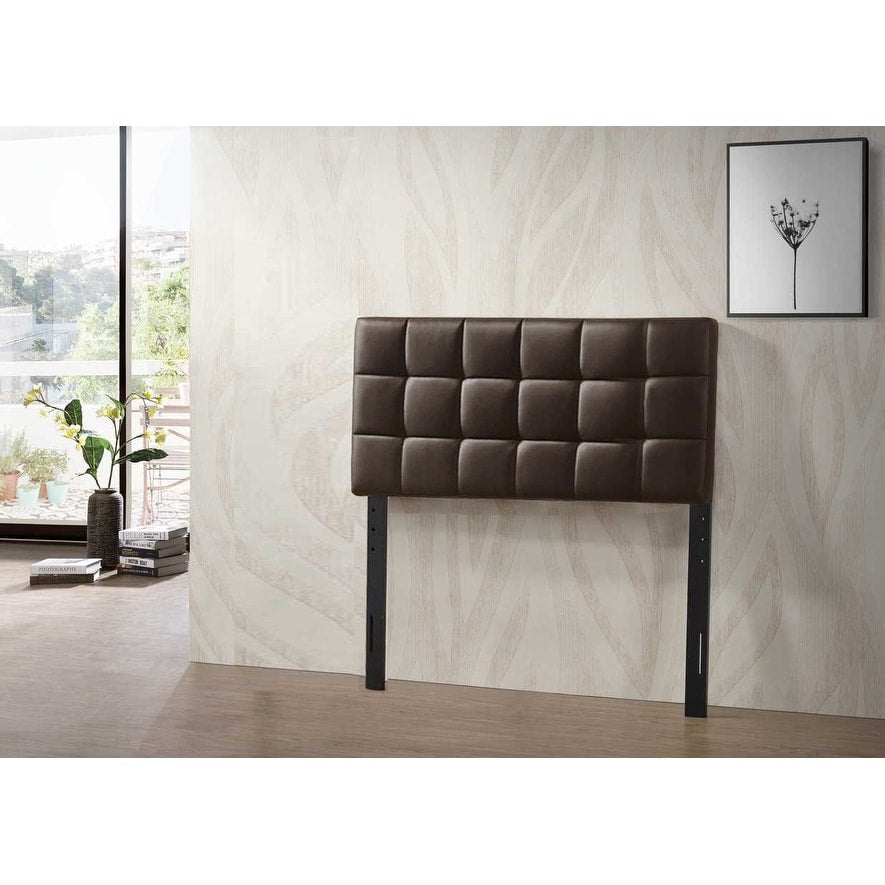 Varya Tufted Faux Leather Upholstered Panel Headboard (Brown/ Black)
