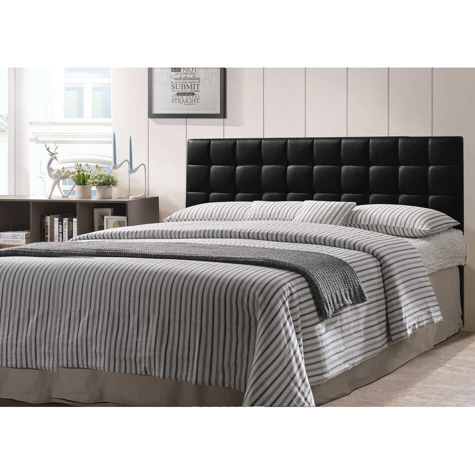 Varya Tufted Faux Leather Upholstered Panel Headboard (Brown/ Black)