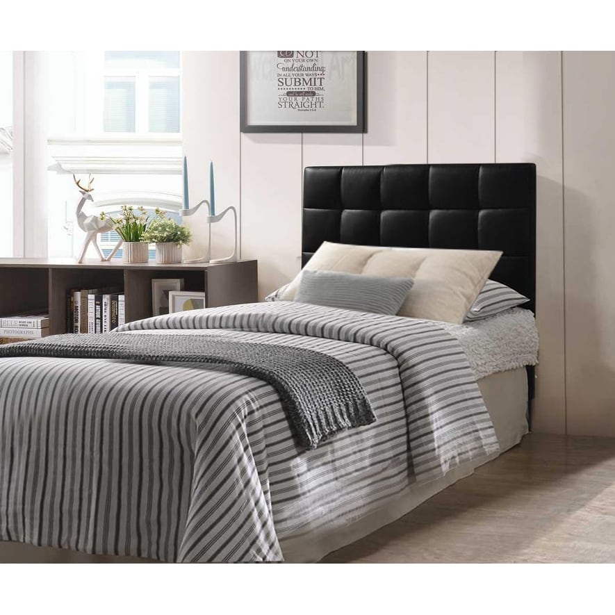 Varya Tufted Faux Leather Upholstered Panel Headboard (Brown/ Black)