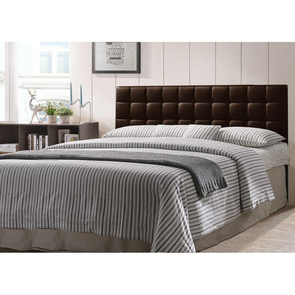 Varya Tufted Faux Leather Upholstered Panel Headboard (Brown/ Black)