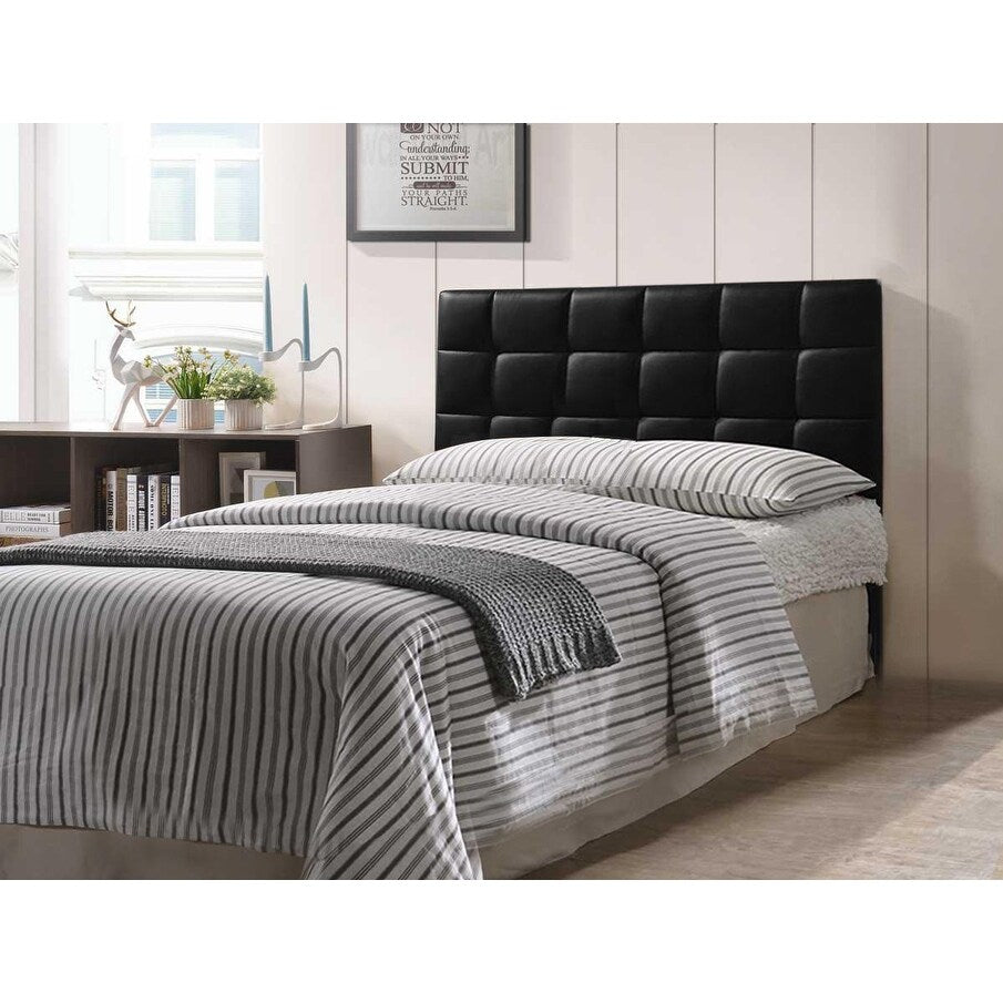 Varya Tufted Faux Leather Upholstered Panel Headboard (Brown/ Black)