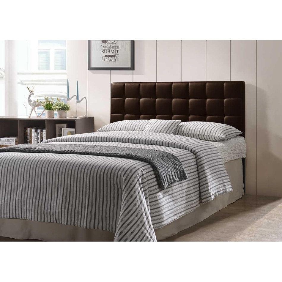Varya Tufted Faux Leather Upholstered Panel Headboard (Brown/ Black)