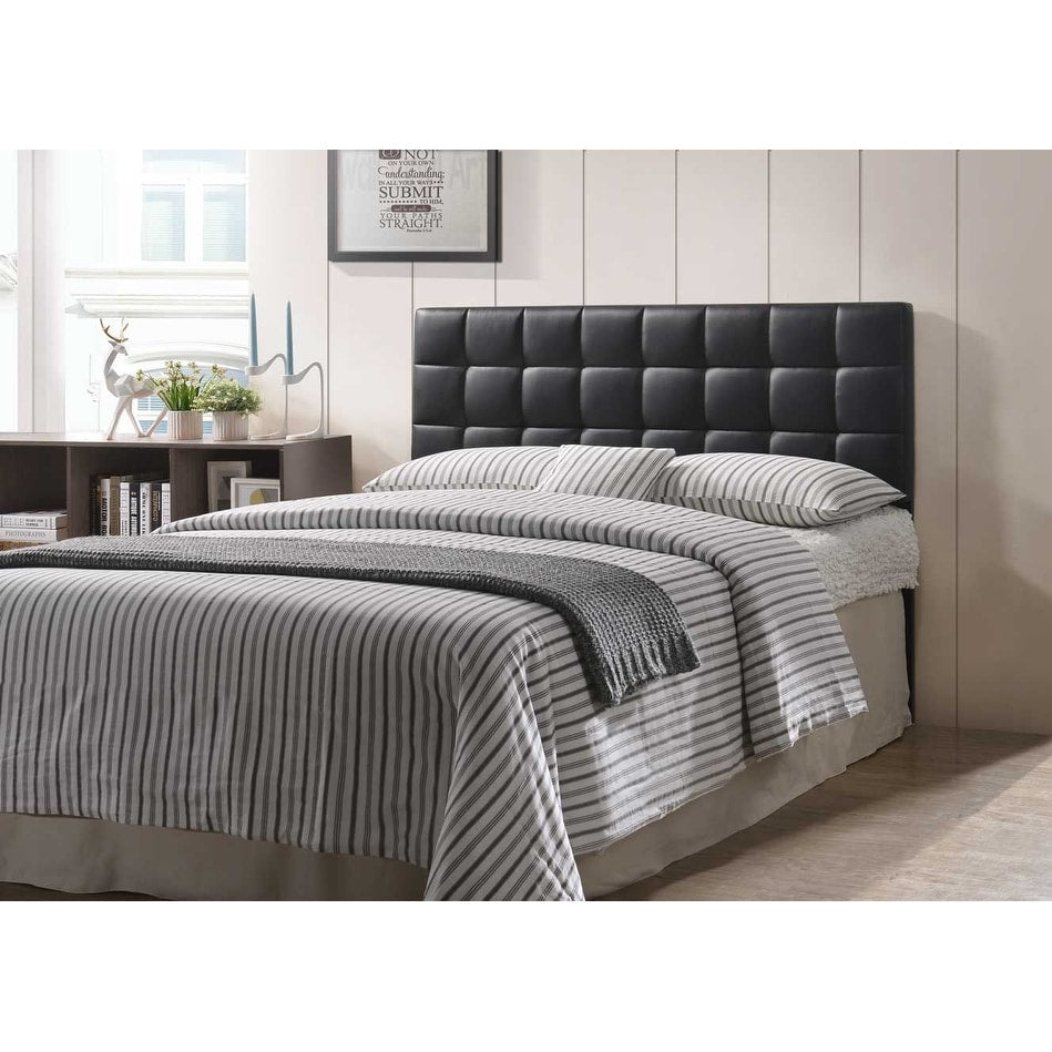 Varya Tufted Faux Leather Upholstered Panel Headboard (Brown/ Black)