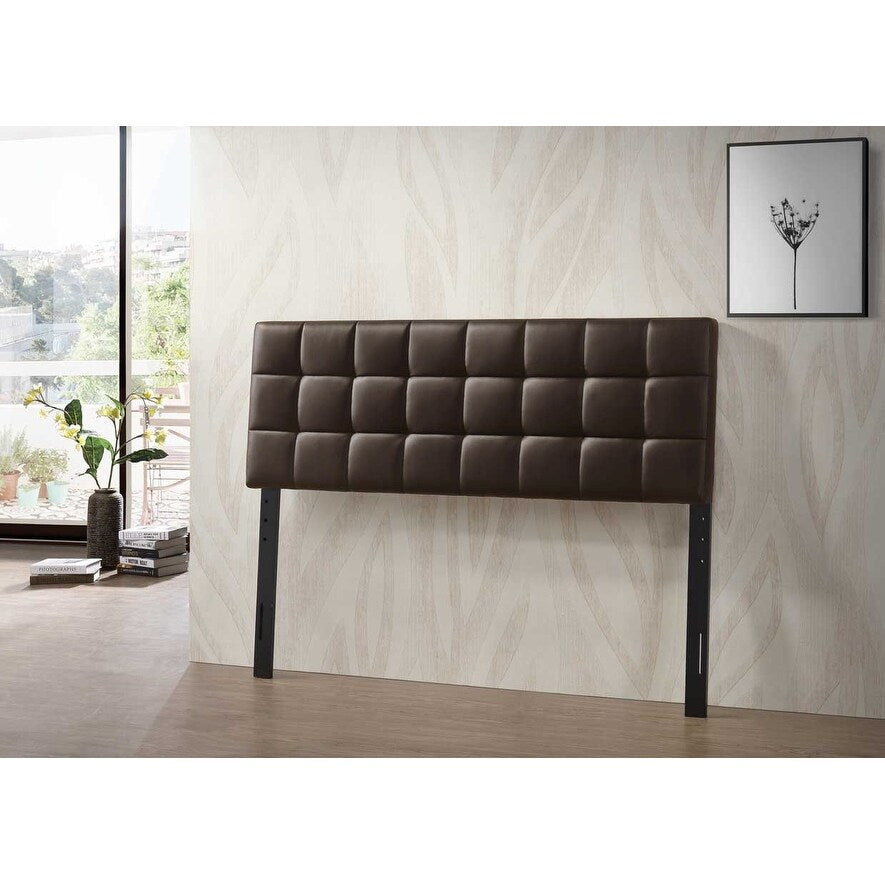 Varya Tufted Faux Leather Upholstered Panel Headboard (Brown/ Black)