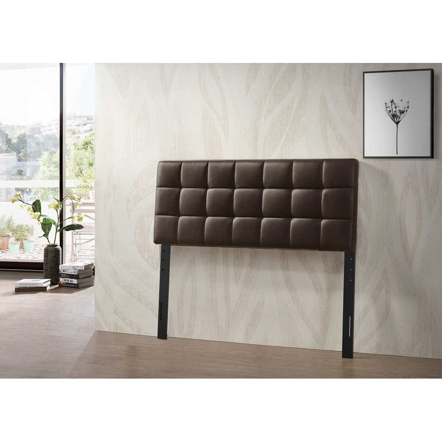 Varya Tufted Faux Leather Upholstered Panel Headboard (Brown/ Black)