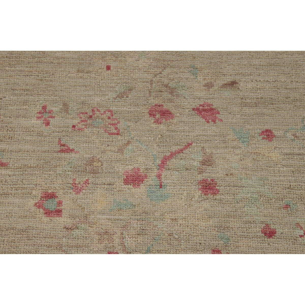 Vegetable Dye Beige Oushak Turkish Runner Rug Handmade Wool Carpet - 3'0" x 11'9"