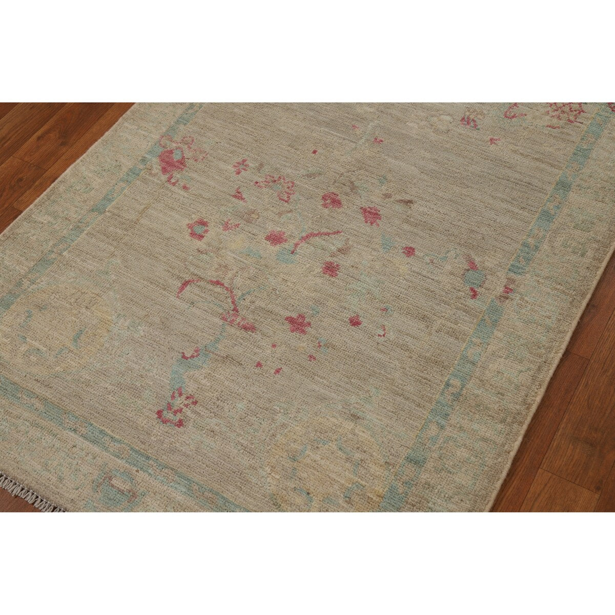 Vegetable Dye Beige Oushak Turkish Runner Rug Handmade Wool Carpet - 3'0" x 11'9"